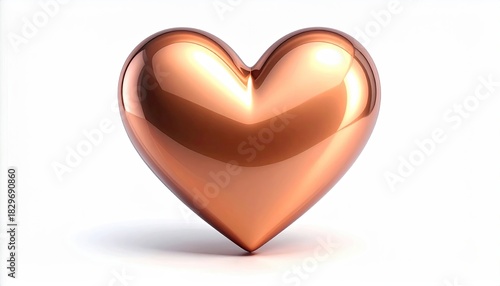 A glossy, copper-toned heart on a white background