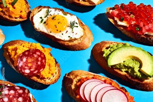 Wallpaper Mural Ein verlockender Snack, Fingerfood, präsentiert in einer unkonventionellen Komposition, die durch lebendige, kräftige Farben hervorsticht.  Torontodigital.ca