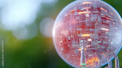 Technological Sphere: An intricately detailed sphere, housing a network of circuits, glowing with an internal light.