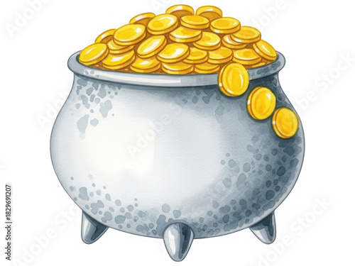 Pot of gold coins isolated on a transparent background