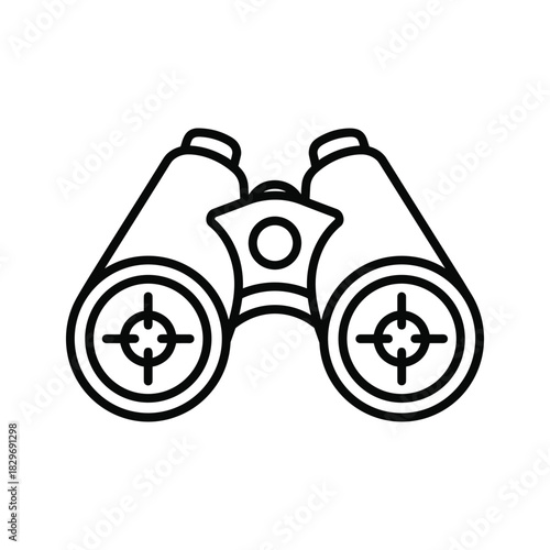 Binoculars line art icon with crosshair reticle, concept of vision or search