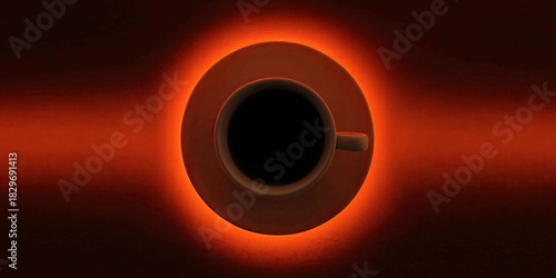 red cup and saucer on black background