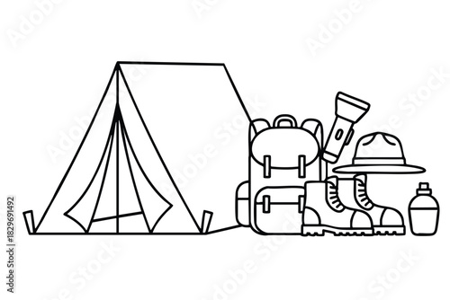 Camping Gear Line Art Illustration