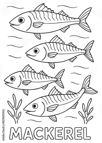 coloring book Mackerel – a school of mackerel swimming together