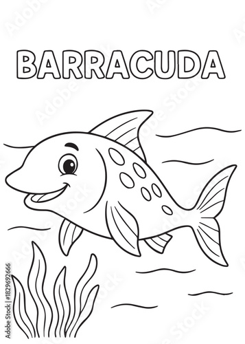 coloring book Barracuda – a barracuda swimming near sea plants