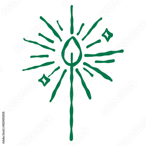 lucky clover candle burst line art glowing lucky charm spark rays saint patrick day magical green outline decorative accent clipart