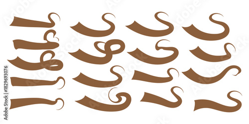 Swoosh and swashes tails vector set, decorative calligraphy stroke and flourish icon collection, elegant graphic group of handwritten ornaments, elements for typography, wedding, and invitations