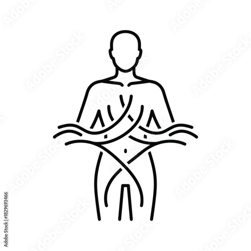 Line icon illustration showing wrist extension and flexion exercise for hand and arm stretching isolated on