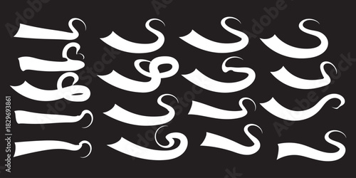 Swoosh and swashes tails vector set, decorative calligraphy stroke and flourish icon collection, elegant graphic group of handwritten ornaments, elements for typography, wedding, and invitations