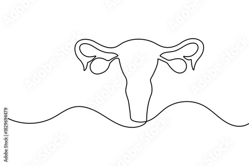 Continuous one line drawing of women's uterus in elegant minimalist outline vector illustration art
