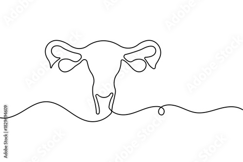 Continuous one line drawing of women's uterus in elegant minimalist outline vector illustration art
