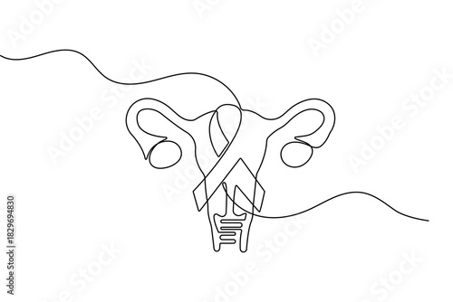 Continuous one line drawing of women's uterus in elegant minimalist outline vector illustration art
