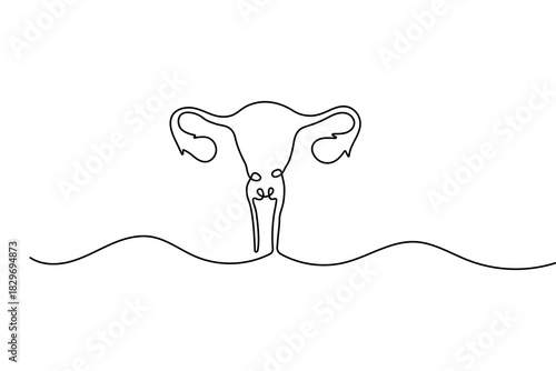 Continuous one line drawing of women's uterus in elegant minimalist outline vector illustration art
