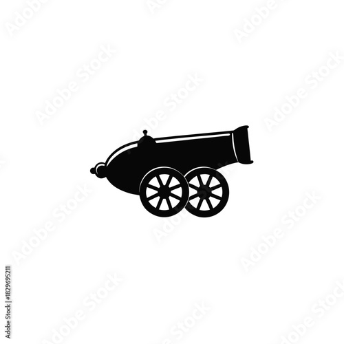 Silhouette of a cannon with two wheels present on transparent background