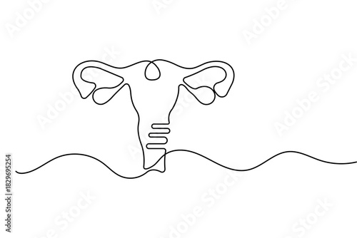 Continuous one line drawing of women's uterus in elegant minimalist outline vector illustration art
