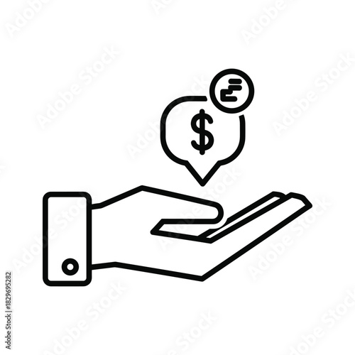 Hand holding speech bubble with dollar sign isolated on white background