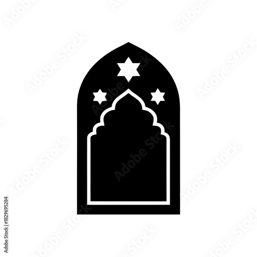 Black and white prayer niche with stars design on transparent background silhouette