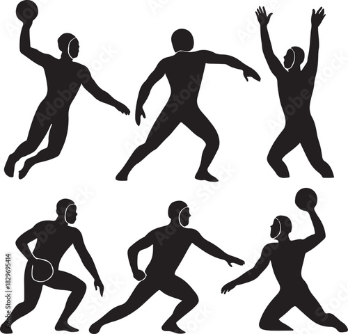Water polo players silhouettes in dynamic action poses, competitive team sport