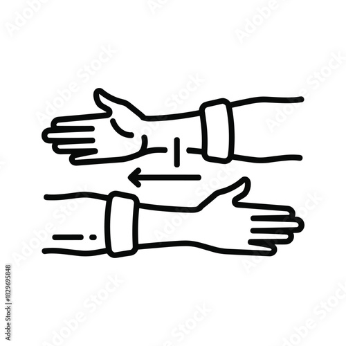 Line icon illustration showing wrist extension and flexion exercise for hand and arm stretching isolated on