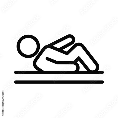 Simple black and white icon representing a person doing a crunch exercise isolated on