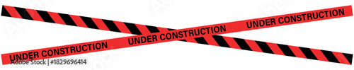 Two crossing red and black striped under construction warning tapes on a white background image, ribbons, stripes, tape