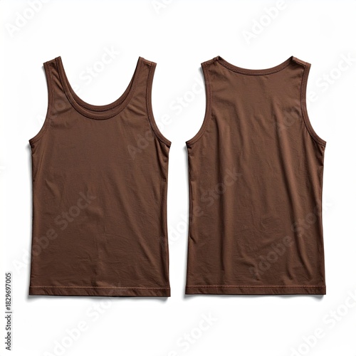 Front and back views of a plain, chocolate brown tank top (1)