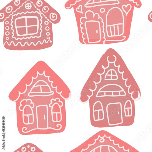 christmas tree with gifts gingerbread houses seamless abstract pattern background fabric fashion design allover print wrapping paper digital illustration art texture textile wallpaper colorful apparel