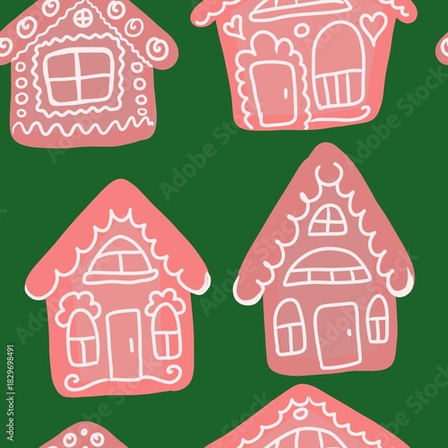 seamless pattern with houses christmas new year background 