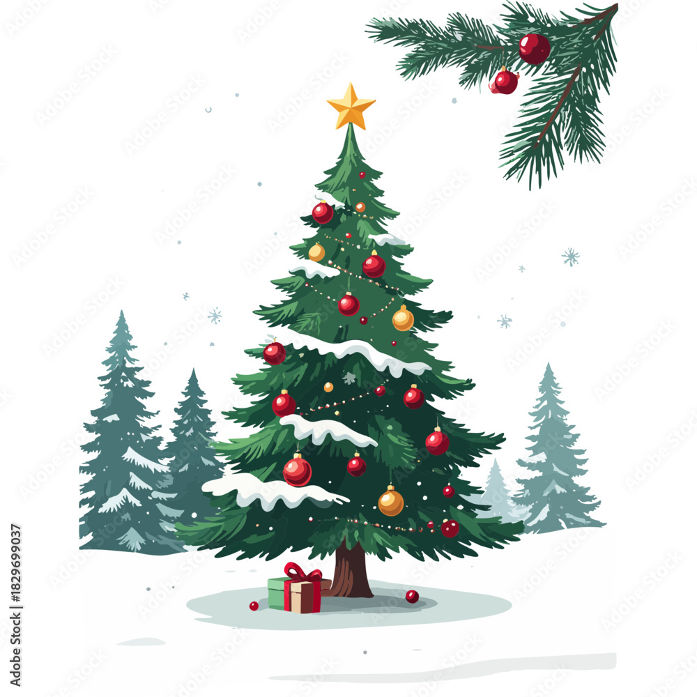 Obraz premium Christmas Vector Illustration with Festive Elements