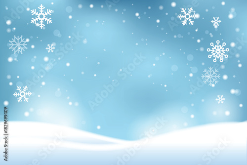 Beautiful Snowfall on Blue Winter Landscape Background