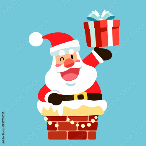 Santa Claus Holding a Gift in a Chimney