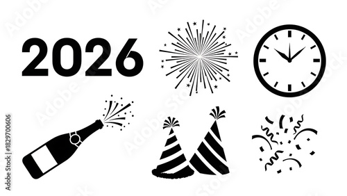 New year s eve celebration icons for 2026