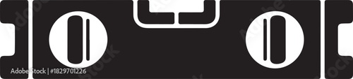 Black spirit level vector tool for measuring horizontal and vertical alignment in construction and DIY projects