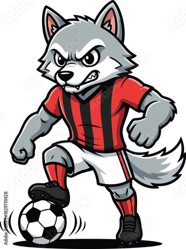 wolf soccer player in red and black uniform clip art preview