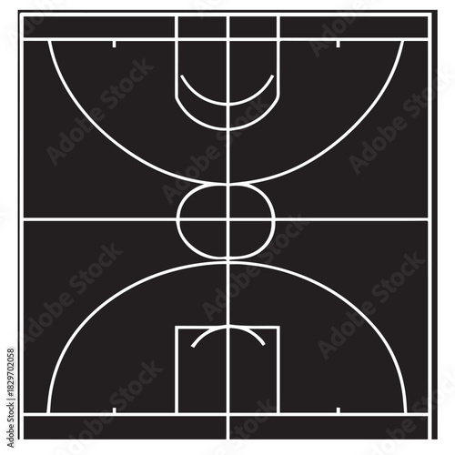 black and white basketball court
