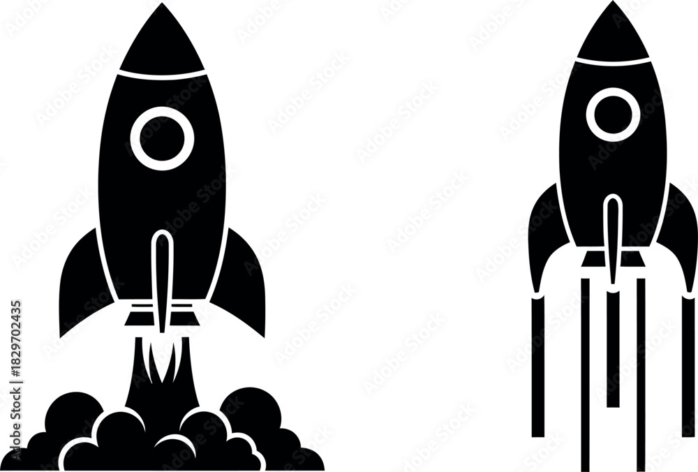 Fototapeta premium Rocket launch vector illustration spacecraft silhouette