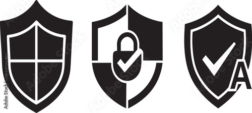 Cyber Security Shield Icons Set Black Silhouette Vector