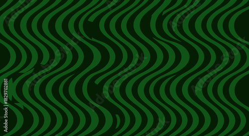 Vibrant abstract green striped pattern with undulating curves creating a mesmerizing optical illusion of fluid motion.