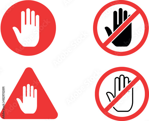Stop hand gesture signs collection silhouette
