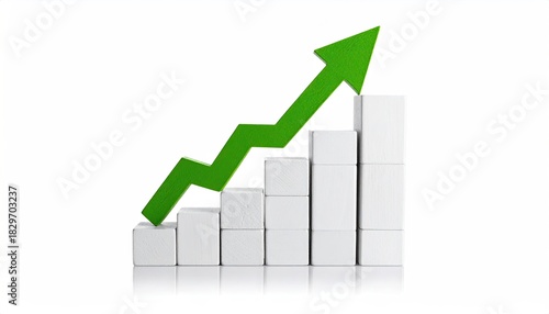 White blocks form a rising staircase, with a green upward arrow