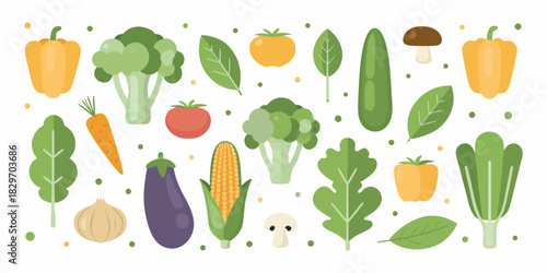 Flat illustration of various vegetables healthy food concept isolated on white