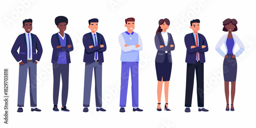 Diverse business team standing with arms crossed on white background