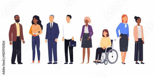 Diverse group of business professionals standing together in a row