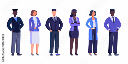 Diverse group of business people standing together isolated on white background