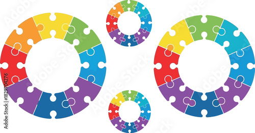 Colorful puzzle circles grouped together abstract design silhouette