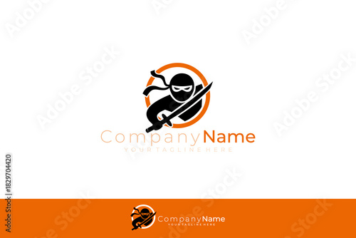 ninja logo carrying samurai and coming out of the hole