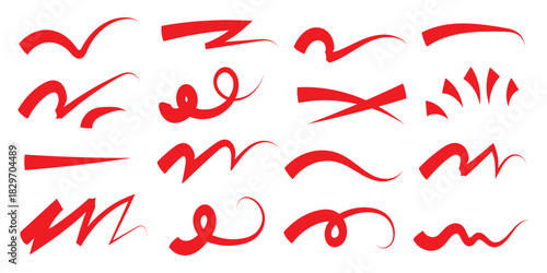 Red squiggle brush scribble underline. Marker pen emphasis highlight red swoosh stroke.