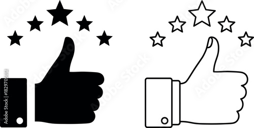 Thumbs up rating with stars icon silhouette