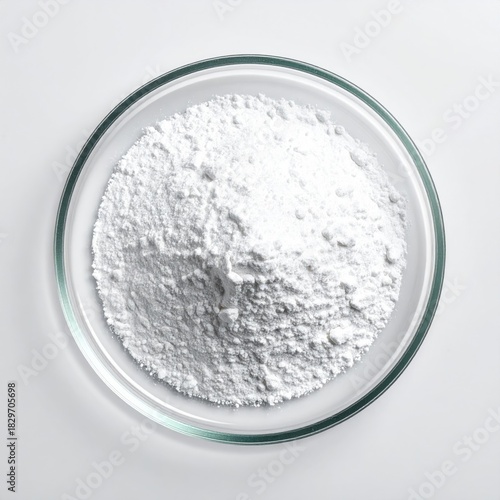 White powder in a glass petri dish