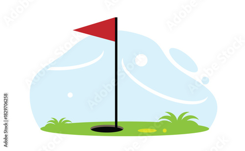 A Hole with a Flag on Golf Course Landscape Element. Sports and outdoor leisure activities vector art
